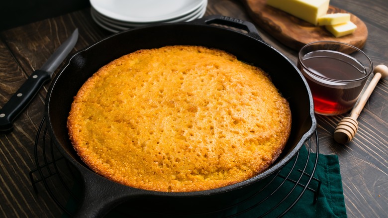 cornbread in cast iron skillet