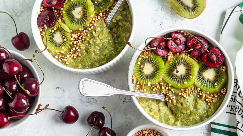 matcha quinoa bowls with kiwi and cherries