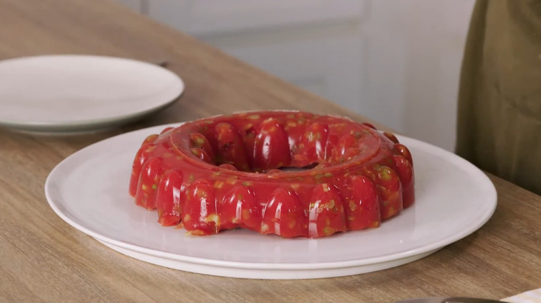 A tomato aspic on a platter