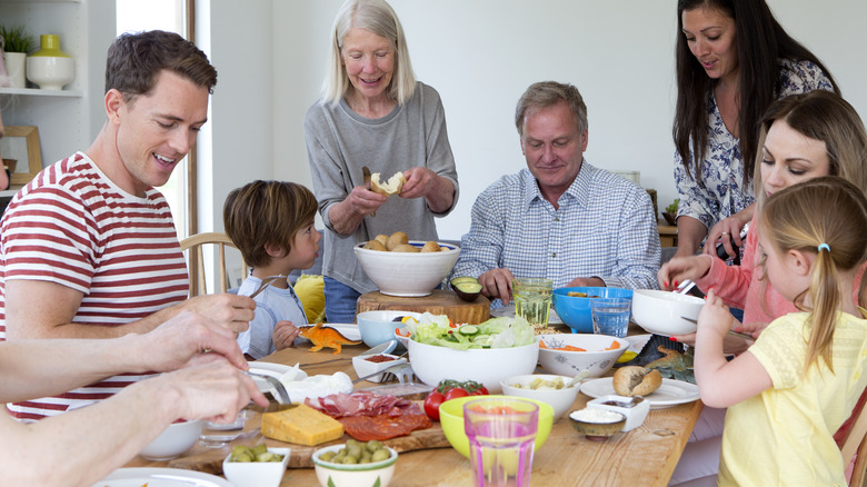 family gathered around a dinner table