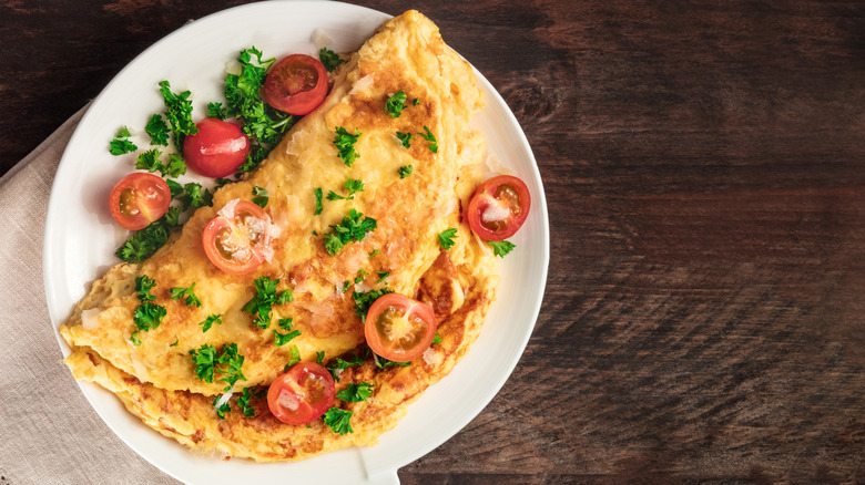 An omelet on a plate.