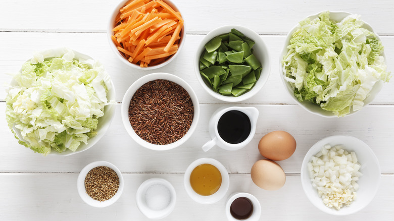 Ingredients portioned in bowls