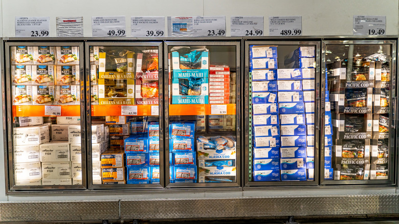 a Costco frozen fish freezer aisle