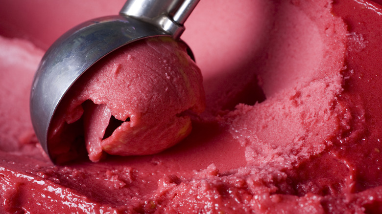 scoop of red berry sherbet