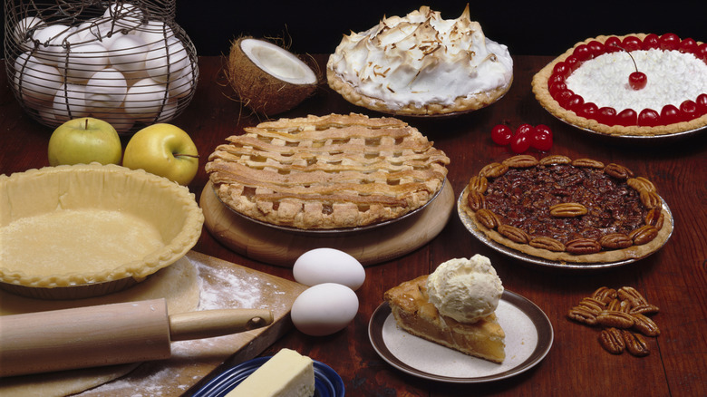 Assortment of various pies and pie ingredients