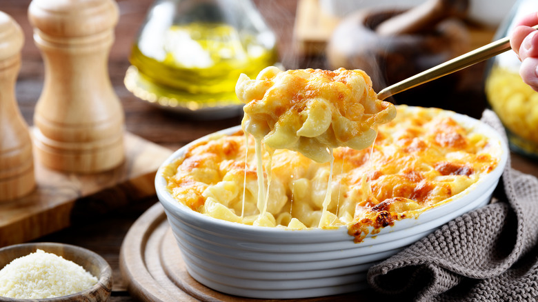 a serving of creamy mac and cheese