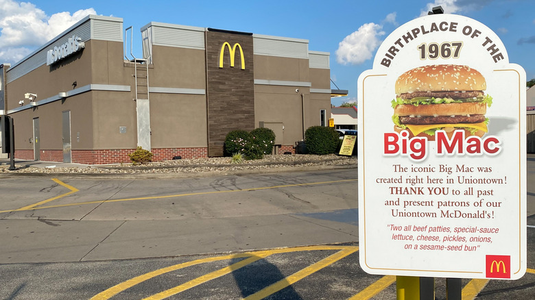 A sign outside McDonald's marking the Big Mac's birthplace.