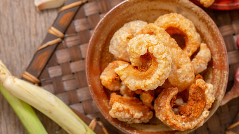 A plate full of pork rinds