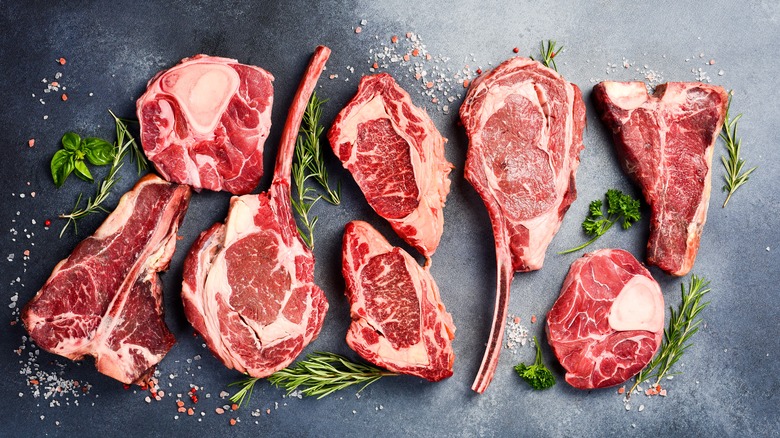 A variety of different raw steaks