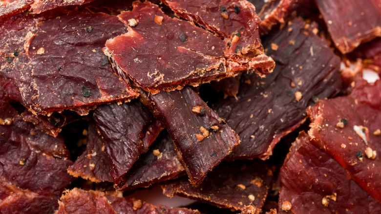 A pile of black pepper beef jerky
