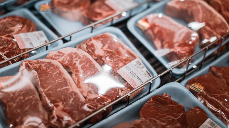 Meat for sale at a Costco store