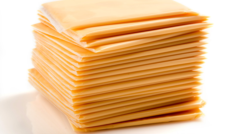 Stack of American cheese slices