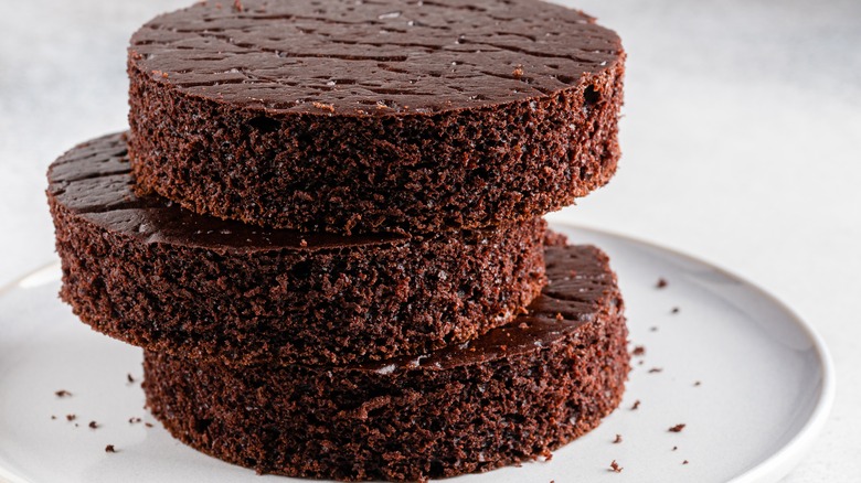 three chocolate cake layers