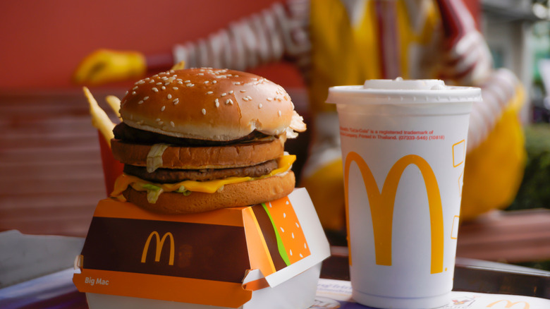 A McDonald's Big Mac sits on its box.