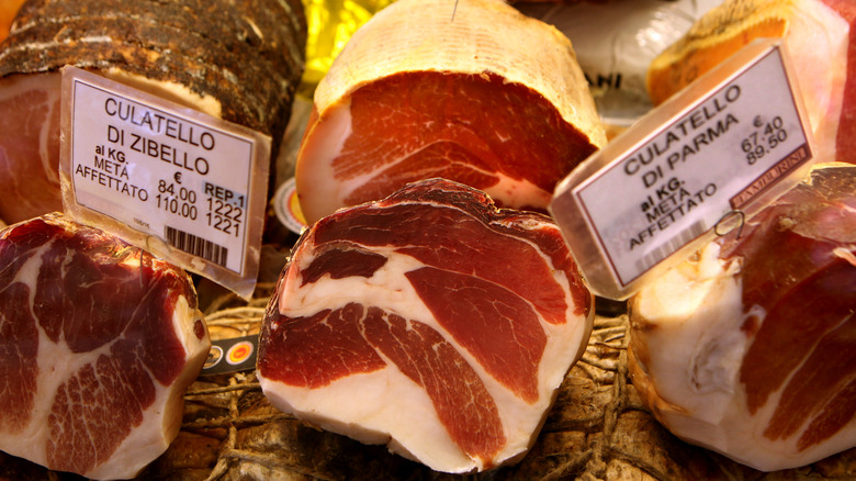 Cured meat display at grocer