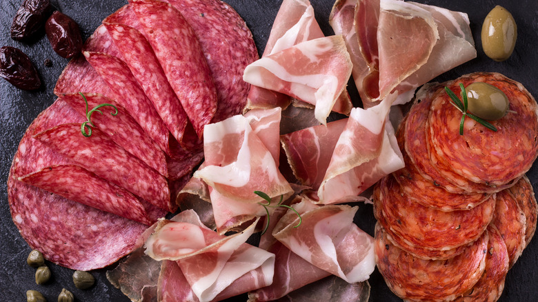 Salumi spread close-up on board