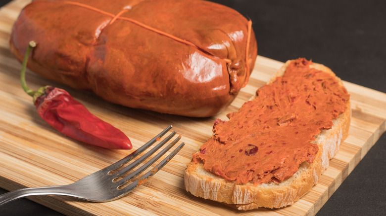 'Nduja spread on slice of bread