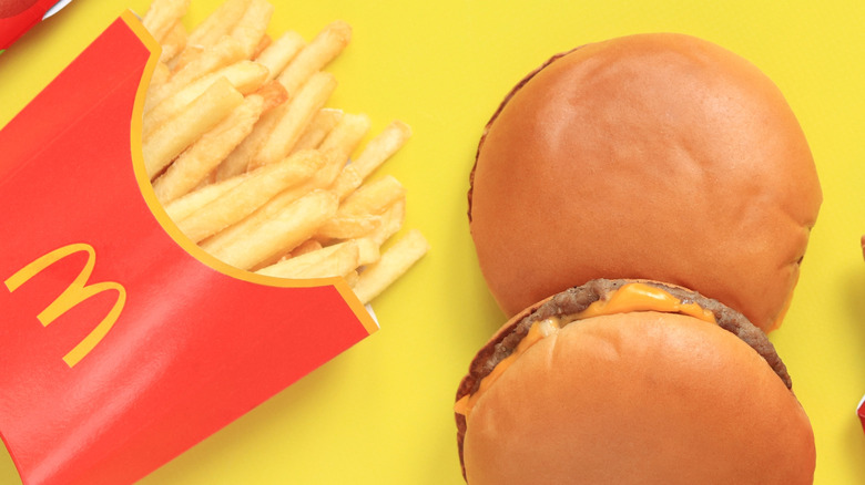 Top-view of McDonald's burgers and fries.