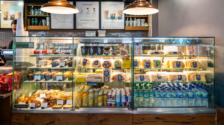 A case of food and drinks in Starbucks.