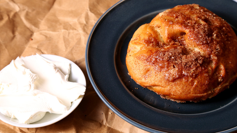 Cinnamon bagel on a plate