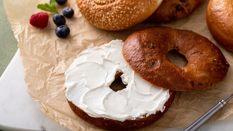Cinnamon bagel with cream cheese