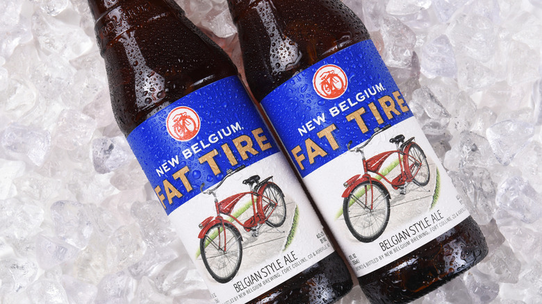 Two bottles of Fat Tire ale over ice