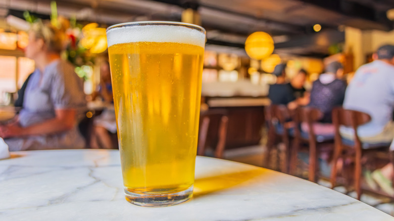 A beer on a table in Boulder, Colorado.