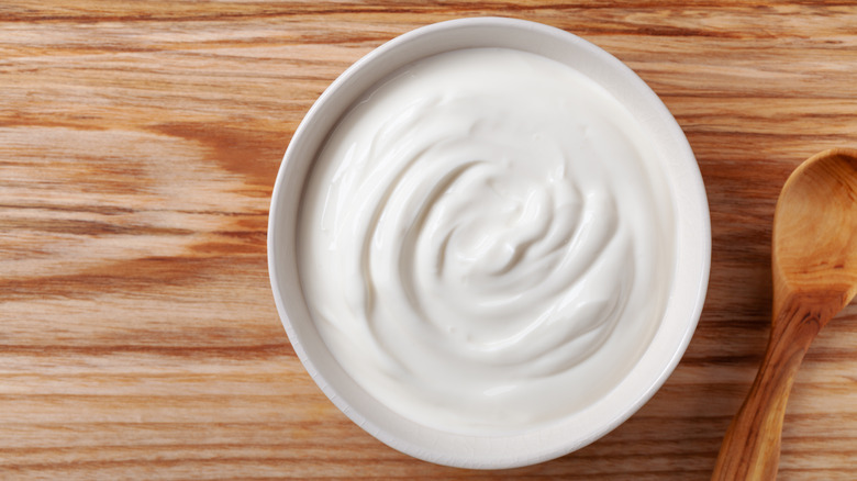 Ceramic bowl of Greek yogurt