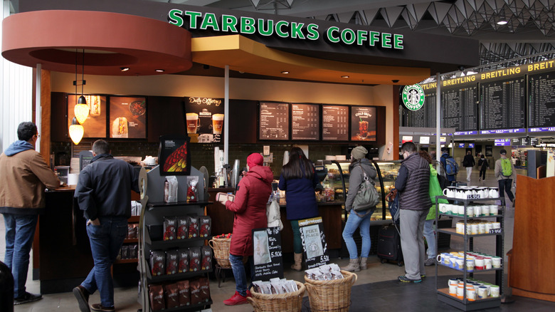 Line of people at Starbucks