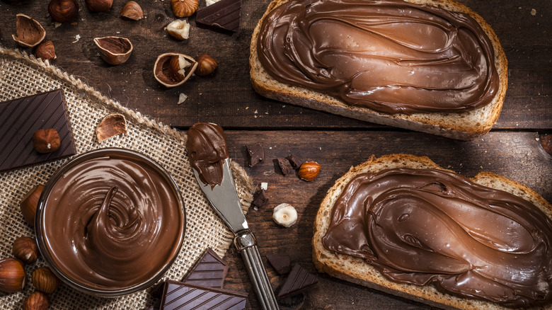 Slices of toast with chocolate spread