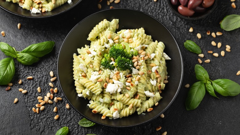 Bowl of creamy pesto pasta