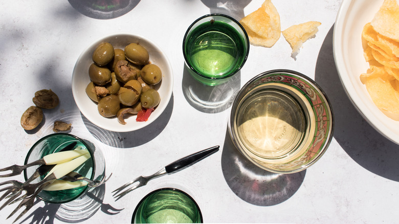 Aperitivo hour snacks in sunlight