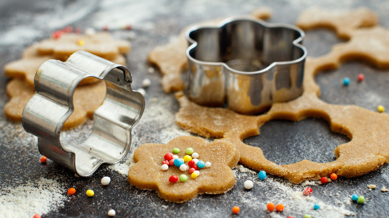 Cookie cutters with dough