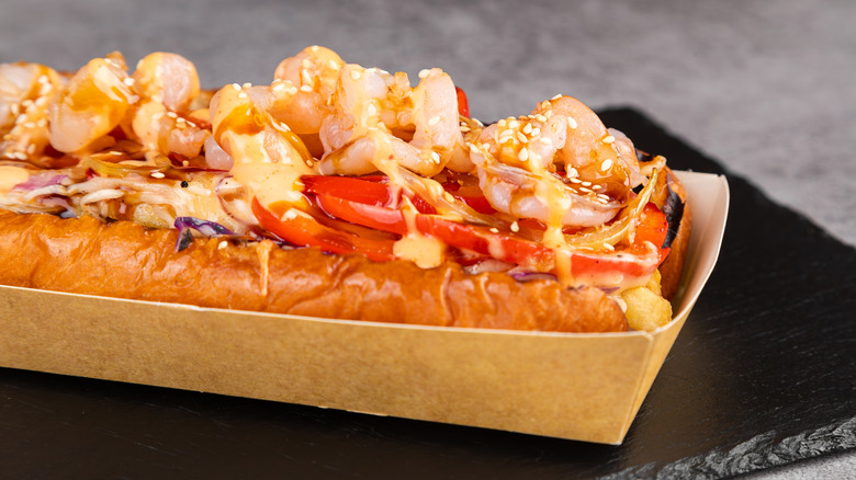 Garnished Norwegian-style hot dog