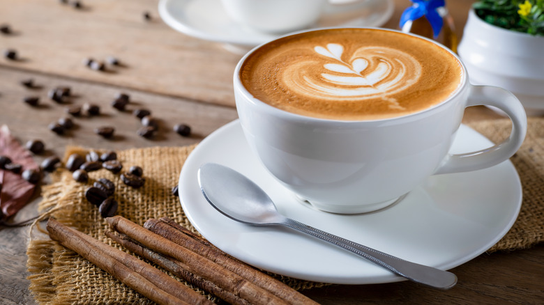 Latte art in white mug