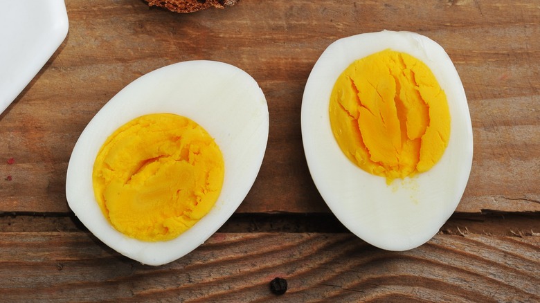 Hard-boiled egg on table