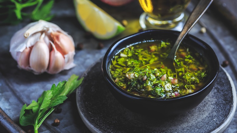 cilantro green sauce in bowl