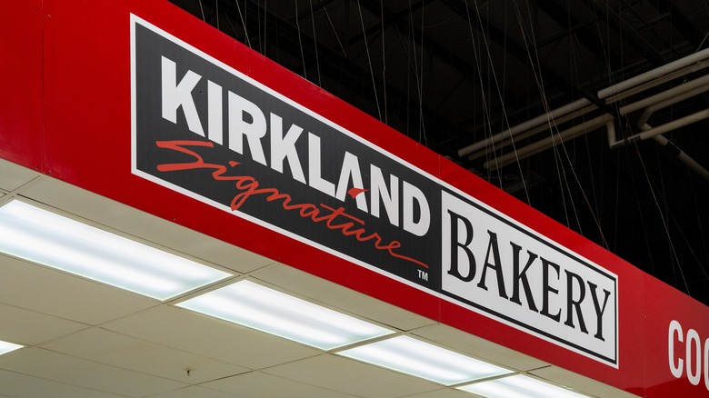 Kirkland Signature logo on a Costco display