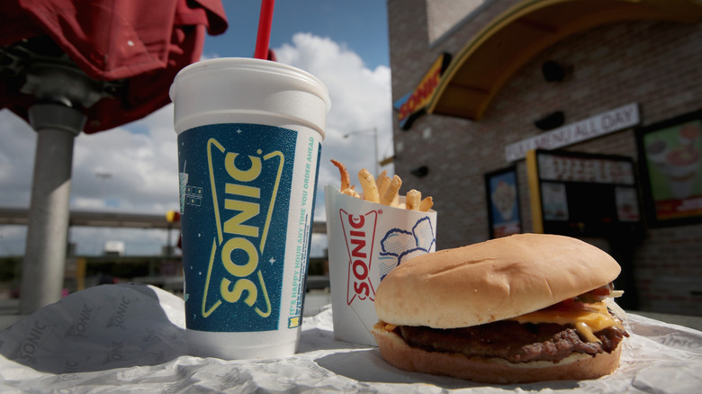 Sonic burger, fries, and a drink