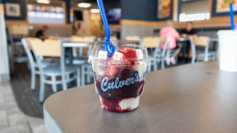 Vanilla custard with raspberry syrup from Culver's