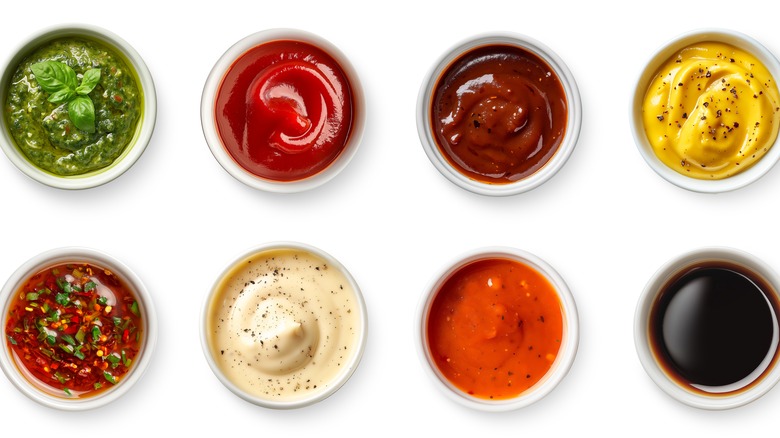 A variety of fast food dipping sauces