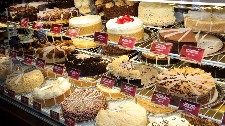 Cheesecake Factory desserts display.