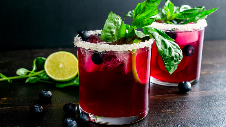 basil and blueberry margaritas