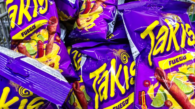 Bags of original-flavored Takis Fuego corn chips