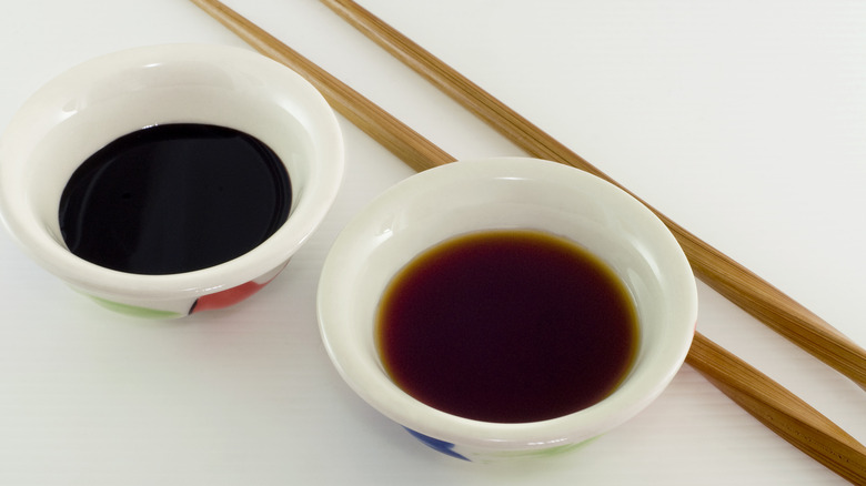 light and dark soy sauce with chopsticks