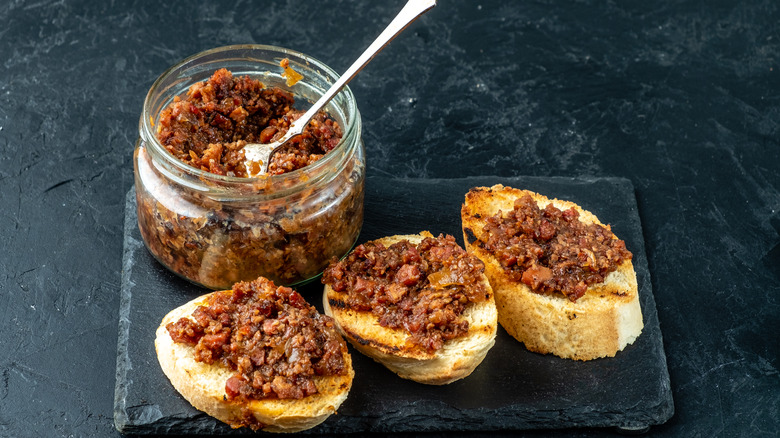 Bacon jam spread on bread