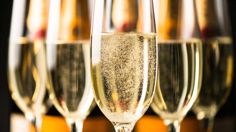 Fizzy Champagne in flute glasses