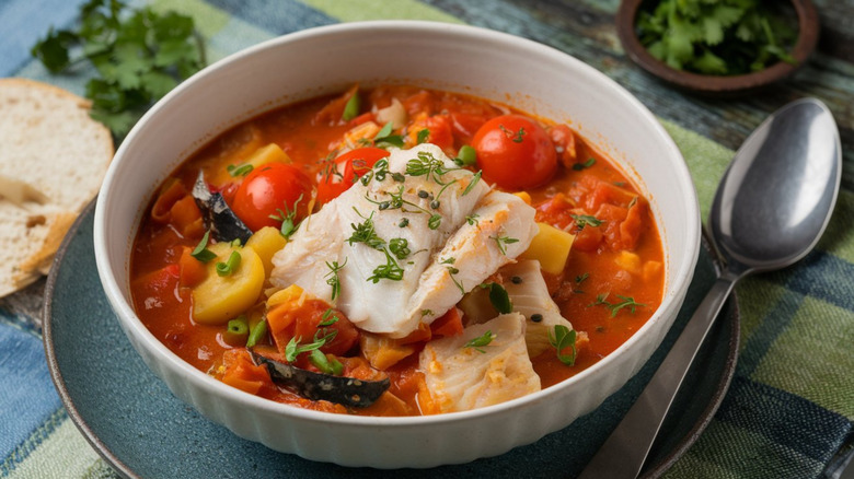 A fish stew with tomatoes and vegetables