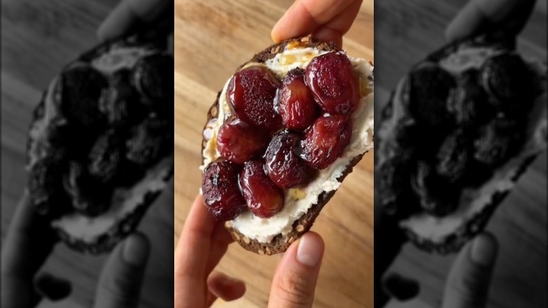 Air-fried grapes on toast