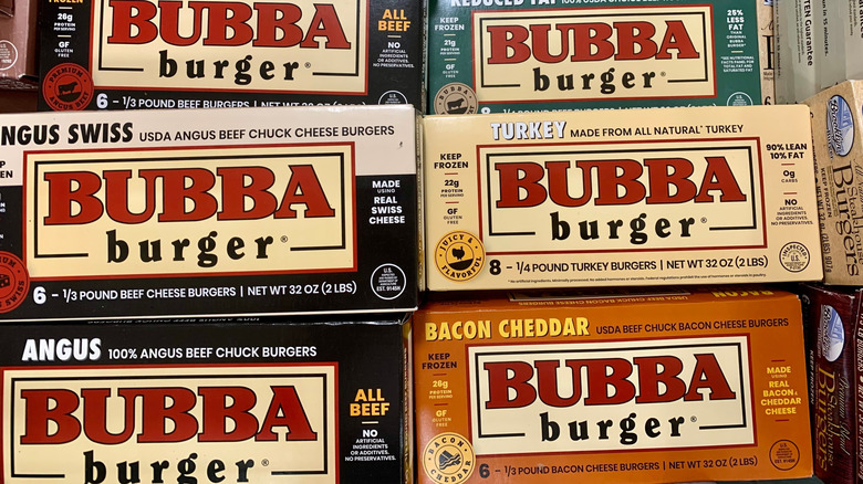 boxes of Bubba brand burgers